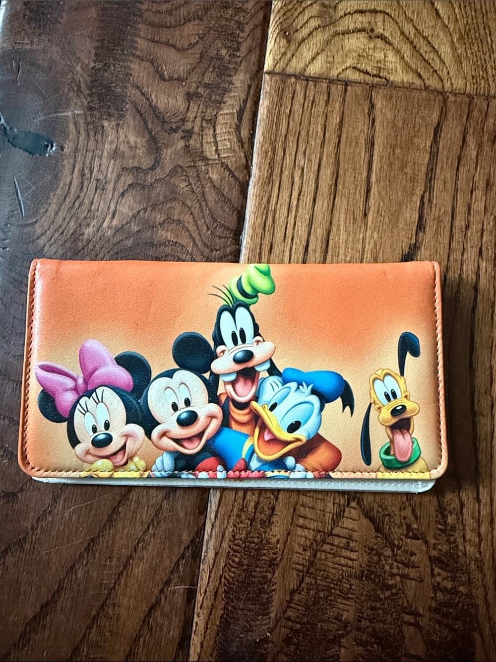 Disney Orange Wallet with Mickey, Minnie, Donald, Goofy & Pluto